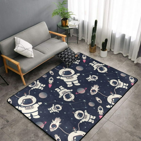 Shaggy Area Rug, Cartoon Spaceship Rugs for Living Room Bedroom Non Slip Door Mat Indoor Carpet Machine Washable Nursery Home Decor Floor Mats for Entryway 60x39in