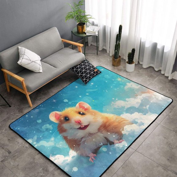 Shaggy Area Rug, Cloud Cute Hamster Rugs for Living Room Bedroom Non Slip Door Mat Indoor Carpet Machine Washable Nursery Home Decor Floor Mats for Entryway 60x39in