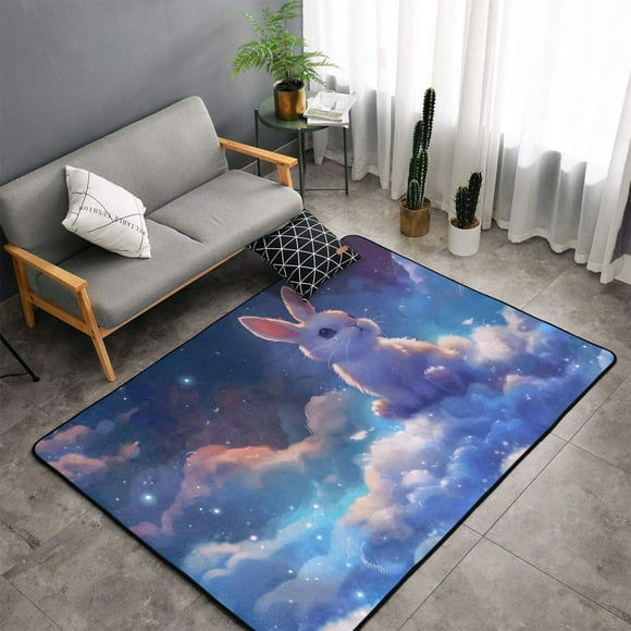 Shaggy Area Rug, Cloud Cute Rabbit Rugs for Living Room Bedroom Non Slip Door Mat Indoor Carpet Machine Washable Nursery Home Decor Floor Mats for Entryway 60x39in