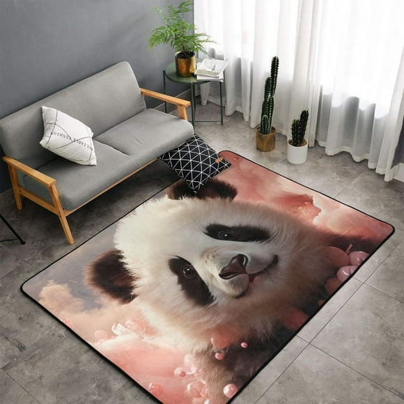 Shaggy Area Rug, Cute Pink Cloud Panda Rugs for Living Room Bedroom Non Slip Door Mat Indoor Carpet Machine Washable Nursery Home Decor Floor Mats for Entryway 60x39in