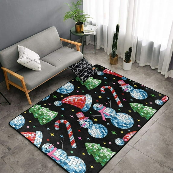 Shaggy Area Rug, Disco Mirror Ball Snowman Rugs for Living Room Bedroom Non Slip Door Mat Indoor Carpet Machine Washable Nursery Home Decor Floor Mats for Entryway 60x39in