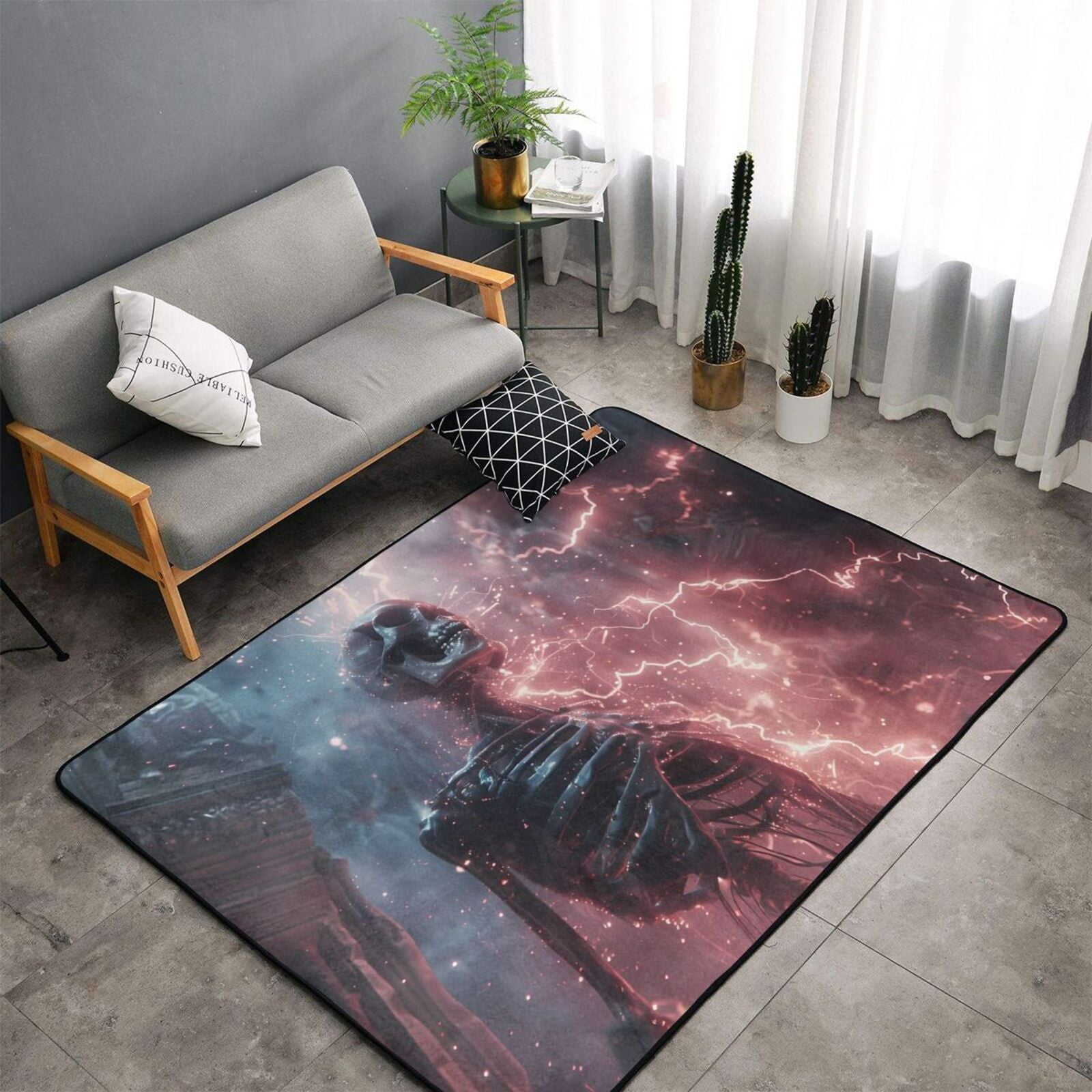 Shaggy Area Rug, Electric Skeleton Surrealism Rugs for Living Room ...