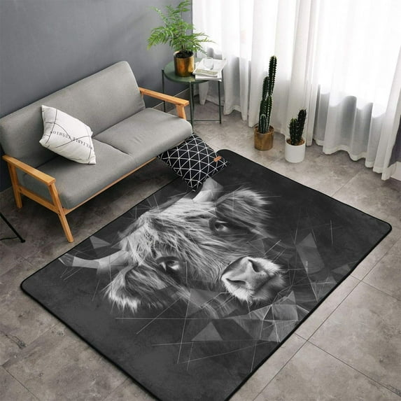 Shaggy Area Rug, Geometric Bull Design Rugs for Living Room Bedroom Non Slip Door Mat Indoor Carpet Machine Washable Nursery Home Decor Floor Mats for Entryway 60x39in