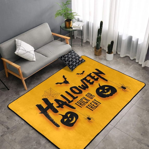 Shaggy Area Rug, Happy Halloween Yellow Rugs for Living Room Bedroom Non Slip Door Mat Indoor Carpet Machine Washable Nursery Home Decor Floor Mats for Entryway 60x39in