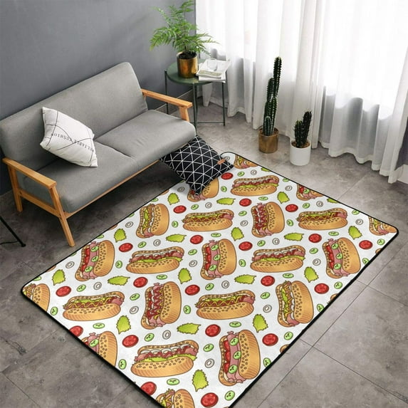 Shaggy Area Rug, Hot Dog 7 Rugs for Living Room Bedroom Non Slip Door Mat Indoor Carpet Machine Washable Nursery Home Decor Floor Mats for Entryway 60x39in