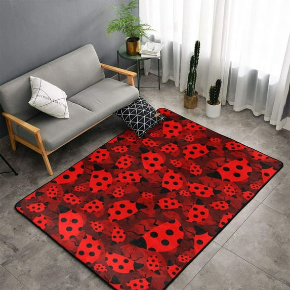 Shaggy Area Rug, Ladybugs 1 Rugs for Living Room Bedroom Non Slip Door Mat Indoor Carpet Machine Washable Nursery Home Decor Floor Mats for Entryway 60x39in