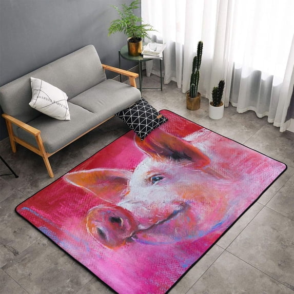Shaggy Area Rug, Pink Pig Rugs for Living Room Bedroom Non Slip Door Mat Indoor Carpet Machine Washable Nursery Home Decor Floor Mats for Entryway 60x39in