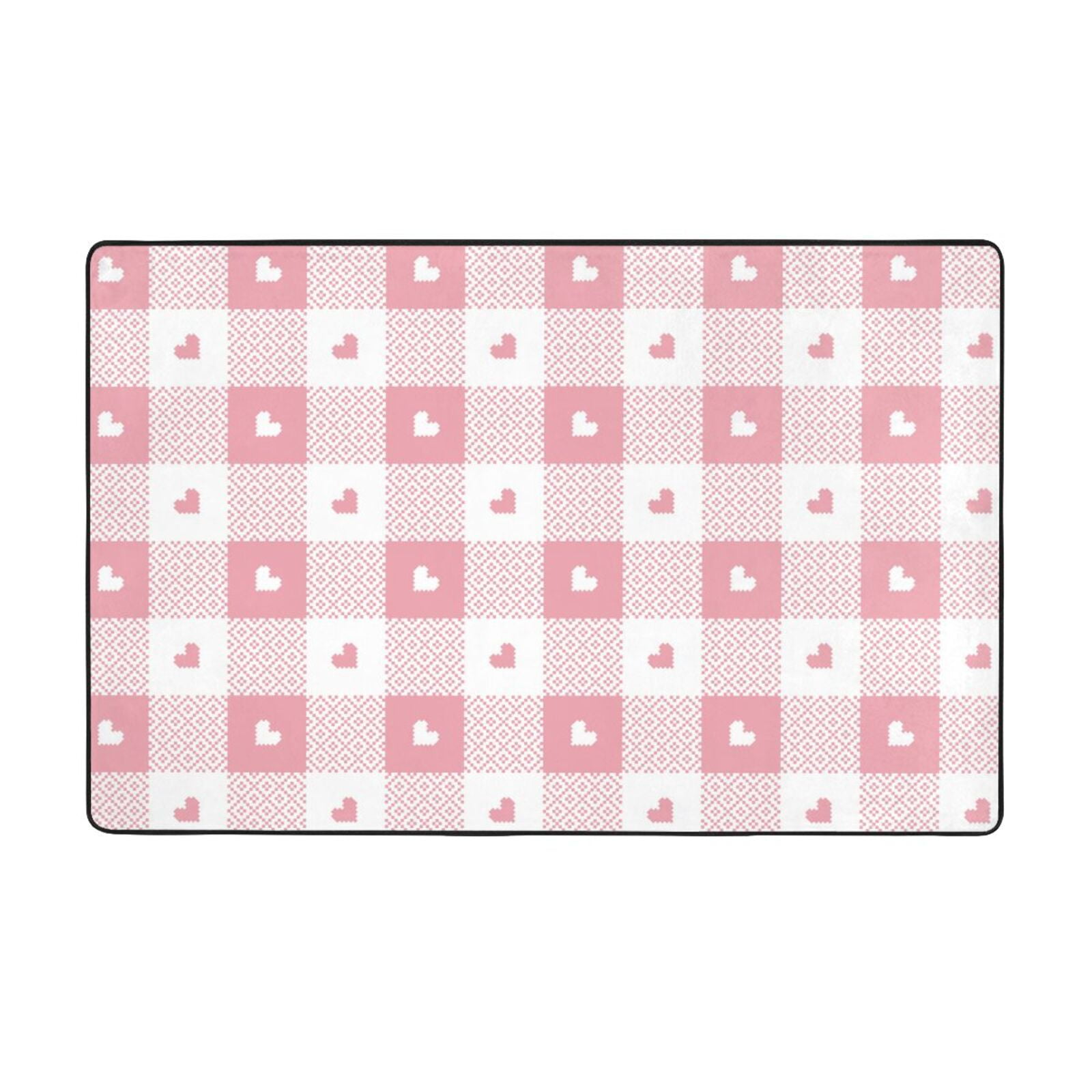 Shaggy Area Rug, Pink Plaid Heart Rugs for Living Room Bedroom Non Slip