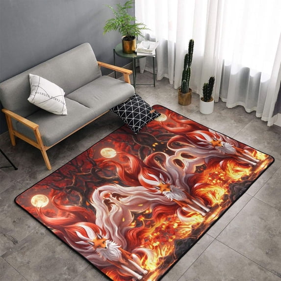 Shaggy Area Rug, Red Leaf Flame Fox Rugs for Living Room Bedroom Non Slip Door Mat Indoor Carpet Machine Washable Nursery Home Decor Floor Mats for Entryway 60x39in