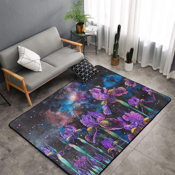 Shaggy Area Rug, Starry Night Iris Field Rugs for Living Room Bedroom Non Slip Door Mat Indoor Carpet Machine Washable Nursery Home Decor Floor Mats for Entryway 60x39in