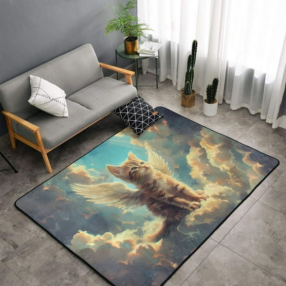 Shaggy Area Rug, Sunshine Cloud Cute Cat Rugs for Living Room Bedroom Non Slip Door Mat Indoor Carpet Machine Washable Nursery Home Decor Floor Mats for Entryway 60x39in