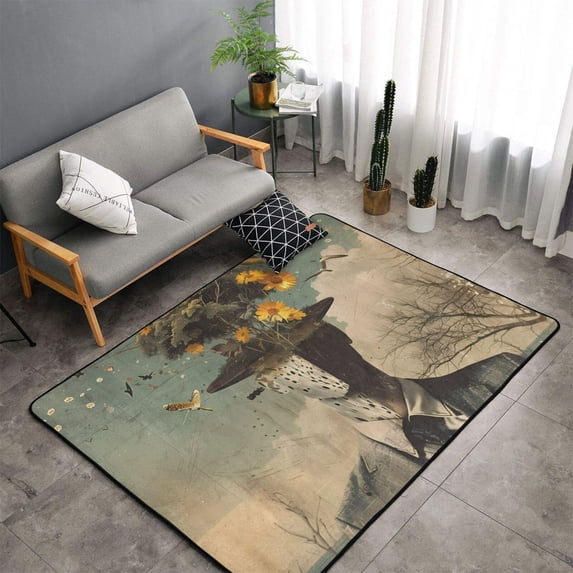 Shaggy Area Rug, Surreal Floral Mindscape Rugs for Living Room Bedroom Non Slip Door Mat Indoor Carpet Machine Washable Nursery Home Decor Floor Mats for Entryway 60x39in