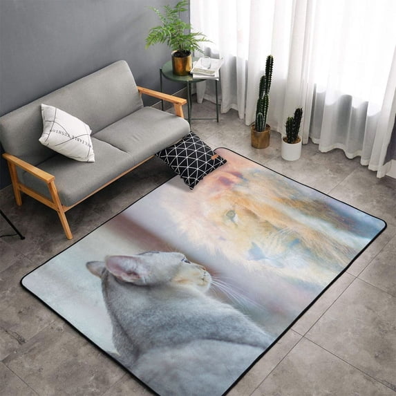 Shaggy Area Rug, The Cat Looks in the Mirror Rugs for Living Room Bedroom Non Slip Door Mat Indoor Carpet Machine Washable Nursery Home Decor Floor Mats for Entryway 60x39in