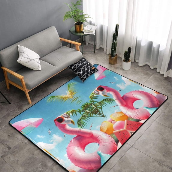 Shaggy Area Rug, Tropical Flamingo Pool Float Rugs for Living Room Bedroom Non Slip Door Mat Indoor Carpet Machine Washable Nursery Home Decor Floor Mats for Entryway 60x39in
