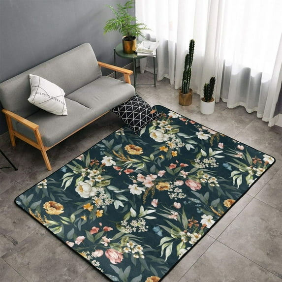 Shaggy Area Rug, Watercolor Floral Rugs for Living Room Bedroom Non Slip Door Mat Indoor Carpet Machine Washable Nursery Home Decor Floor Mats for Entryway 60x39in