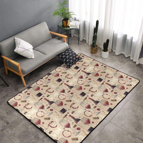 Shaggy Area Rug, Wine Glasses Rugs for Living Room Bedroom Non Slip Door Mat Indoor Carpet Machine Washable Nursery Home Decor Floor Mats for Entryway 60x39in