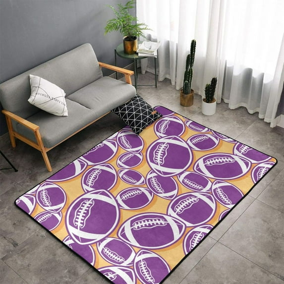 Shaggy Area Rug, cute purple American football Rugs for Living Room Bedroom Non Slip Door Mat Indoor Carpet Machine Washable Nursery Home Decor Floor Mats for Entryway 60x39in