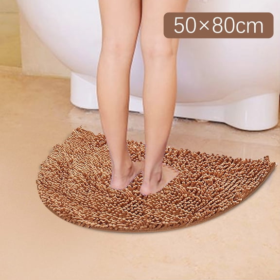 Shaggy Bathroom Rug 20x32 Inch Half Round Non- Bath Mat Absorbent Furry Shower Rug for Bathtub, Bathroom, Entryway, Kitchen & Hallway Use