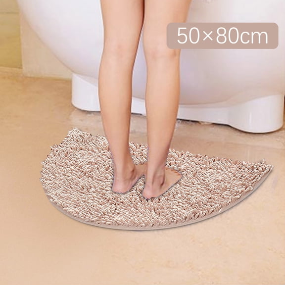 Shaggy Bathroom Rug 20x32 Inch Half Round Non- Bath Mat Absorbent Furry Shower Rug for Bathtub, Bathroom, Entryway, Kitchen & Hallway Use