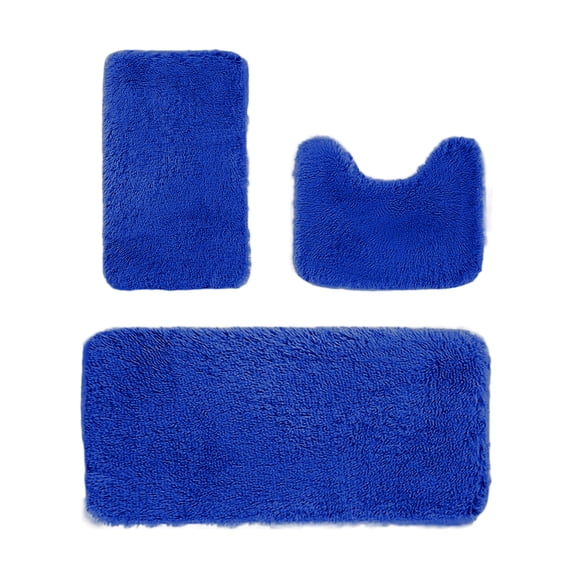 Shaggy Bathroom Rugs Sets 3Piece Black Bath Mat for Bathroom Non-slip Bathroom Mats Water Absorbent Bath Rug Floor Mats Soft Washable Shower Rug