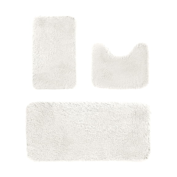 Shaggy Bathroom Rugs Sets 3Piece Black Bath Mat for Bathroom Non-slip Bathroom Mats Water Absorbent Bath Rug Floor Mats Soft Washable Shower Rug