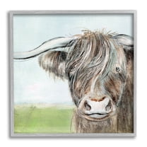 Shaggy Cattle Brown Country Animal Blue Sky Animals & Insects Framed Art Print Wall Art, 17x17