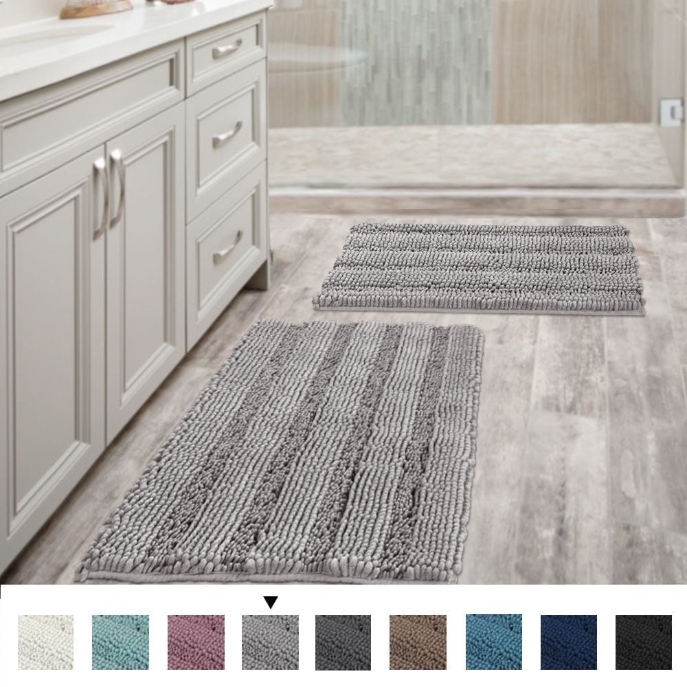 Extra Thick Chenille Striped Pattern Bath Rugs for Bathroom Non Slip ...