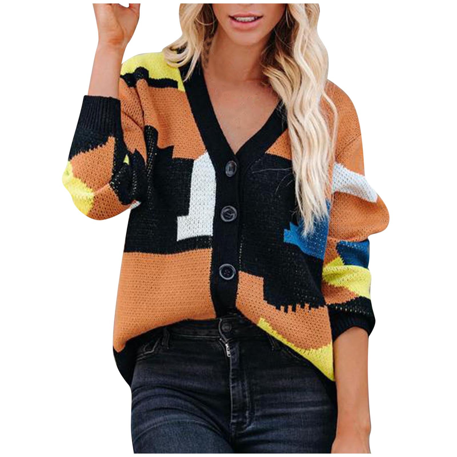 Shaggy Cropped Sweater Women's Color Block Ribbed Knit Cardigan Sweater  Slim V-neck Long Sleeve Sweater Pullover Sweatshirts for Men Mens Slim