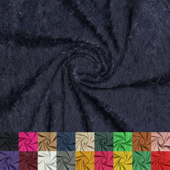 LitLook Eyelash Shaggy Faux Fur Fabric by the Yard - 290GSM Long Pile Fake Fur for Jackets, Costumes, Pillows, Decor and Crafts - Navy