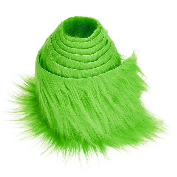Shaggy Faux Fur Fabric - 150x5cm Green Faux Fur Trim Precut Fabric Strips Soft Plush Patches for Fuzzy Craft Christmas Tree Trim Gnome Beard Cosplay Costume