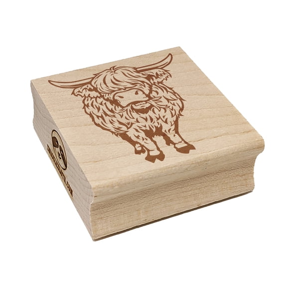 Shaggy Highland Cow Eating Grass Square Rubber Stamp Stamping Scrapbooking Crafting - Medium 1.75in