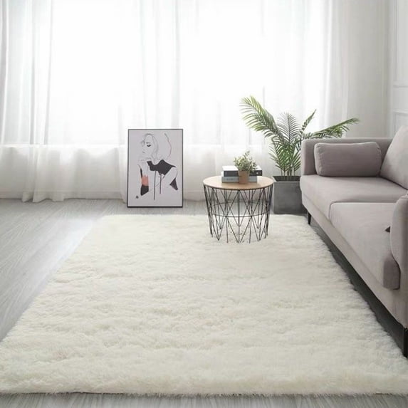 Shaggy Microfiber Rug Cozival Shaggy Microfiber Area Rug - Ultra Soft & Non-Slip, Machine Washable Indoor Carpet for Bedroom, Living Room, Dorm, Aesthetic Decor, Washable Carpet, White