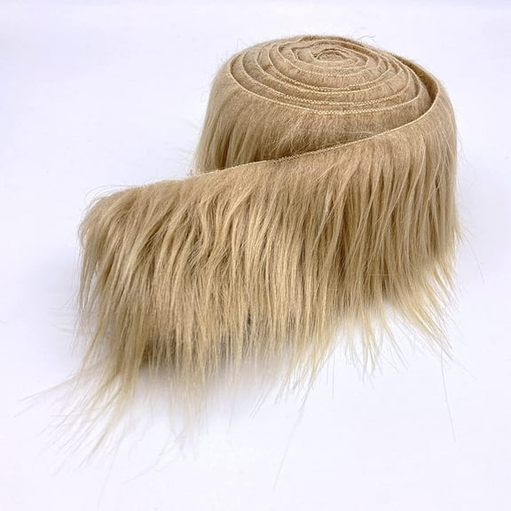 Shaggy Mohair Faux Fur Fabric Strips Ribbon, Pre Cut Roll, 2" Wide by 60" Long - Beige