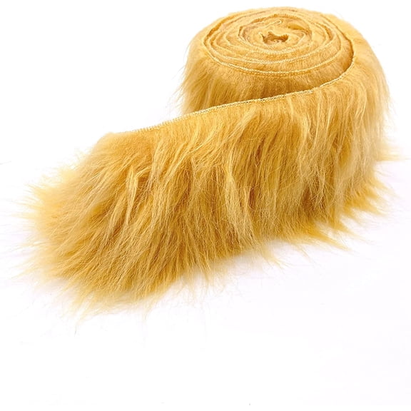 Shaggy Mohair Faux Fur Fabric Strips Ribbon, Pre Cut Roll, 2" Wide by 60" Long - Latte