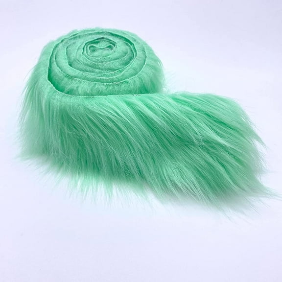 Shaggy Mohair Faux Fur Fabric Strips Ribbon, Pre Cut Roll, 2" Wide by 60" Long - Mint