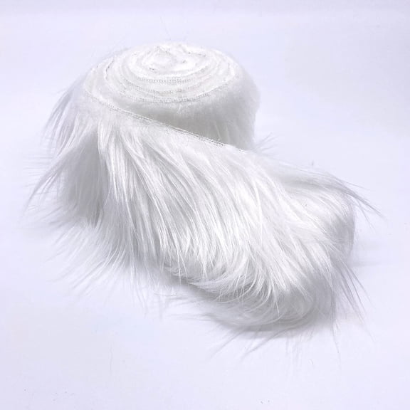 Shaggy Mohair Faux Fur Fabric Strips Ribbon, Pre Cut Roll, 2" Wide by 60" Long - White