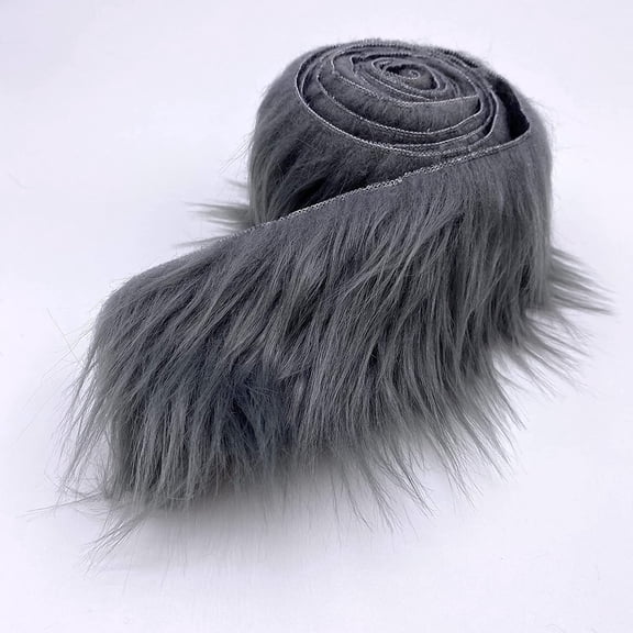 Shaggy Mohair Faux Fur Fabric Strips Ribbon, Pre Cut Roll, 4" Wide by 60" Long - Charcoal