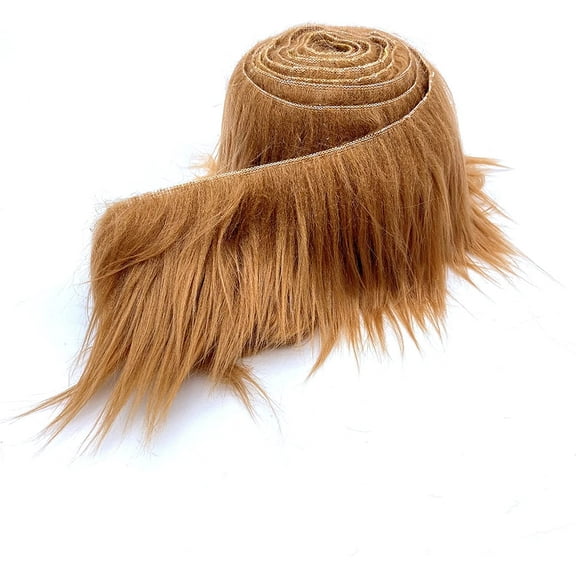 Shaggy Mohair Faux Fur Fabric Strips Ribbon, Pre Cut Roll, 4" Wide by 60" Long - Light Brown
