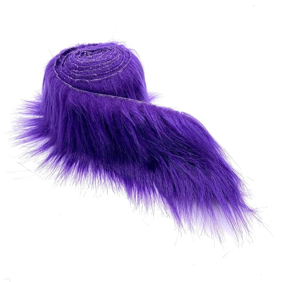 Shaggy Mohair Faux Fur Fabric Strips Ribbon, Pre Cut Roll, 4" Wide by 60" Long - Purple
