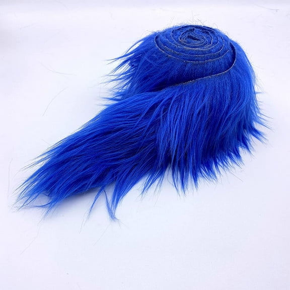 Shaggy Mohair Faux Fur Fabric Strips Ribbon, Pre Cut Roll, 4" Wide by 60" Long - Royal Blue