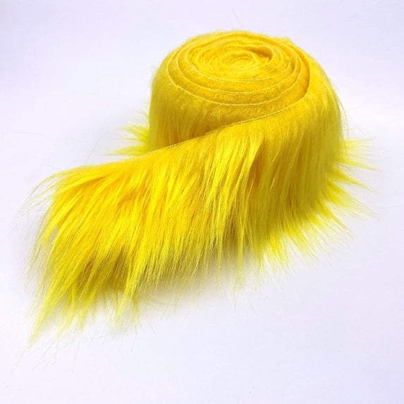Shaggy Mohair Faux Fur Fabric Strips Ribbon, Pre Cut Roll, 4" Wide by 60" Long - Yellow