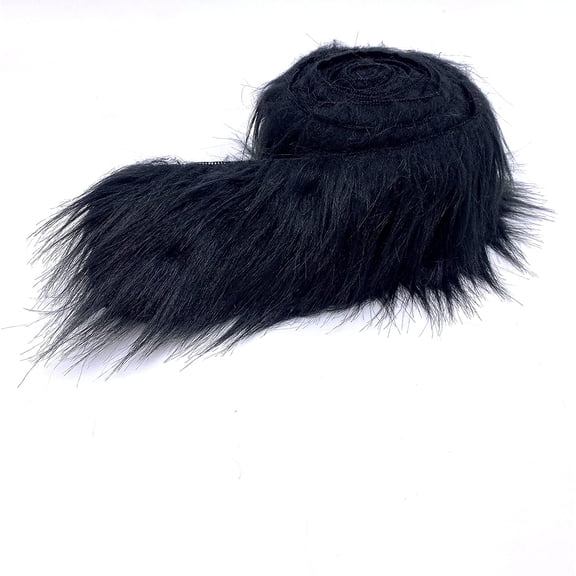 Shaggy Mohair Faux Fur Fabric Strips Ribbon, Pre Cut Roll, 6" Wide by 60" Long - Black