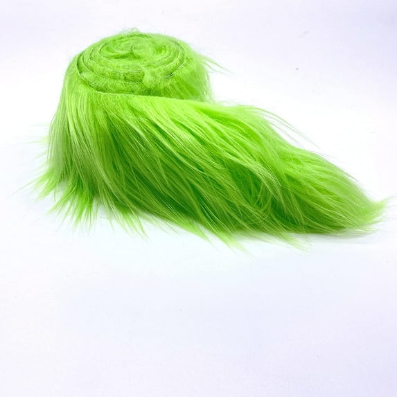 Shaggy Mohair Faux Fur Fabric Strips Ribbon, Pre Cut Roll, 6" Wide by 60" Long - Lime Green