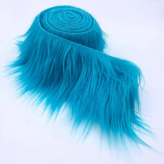 Shaggy Mohair Faux Fur Fabric Strips Ribbon, Pre Cut Roll, 6" Wide by 60" Long - Turquoise