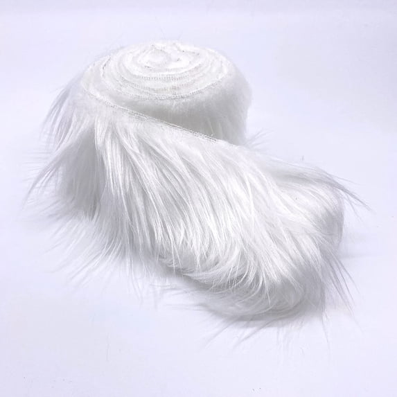 Shaggy Mohair Faux Fur Fabric Strips Ribbon, Pre Cut Roll, 6" Wide by 60" Long - White