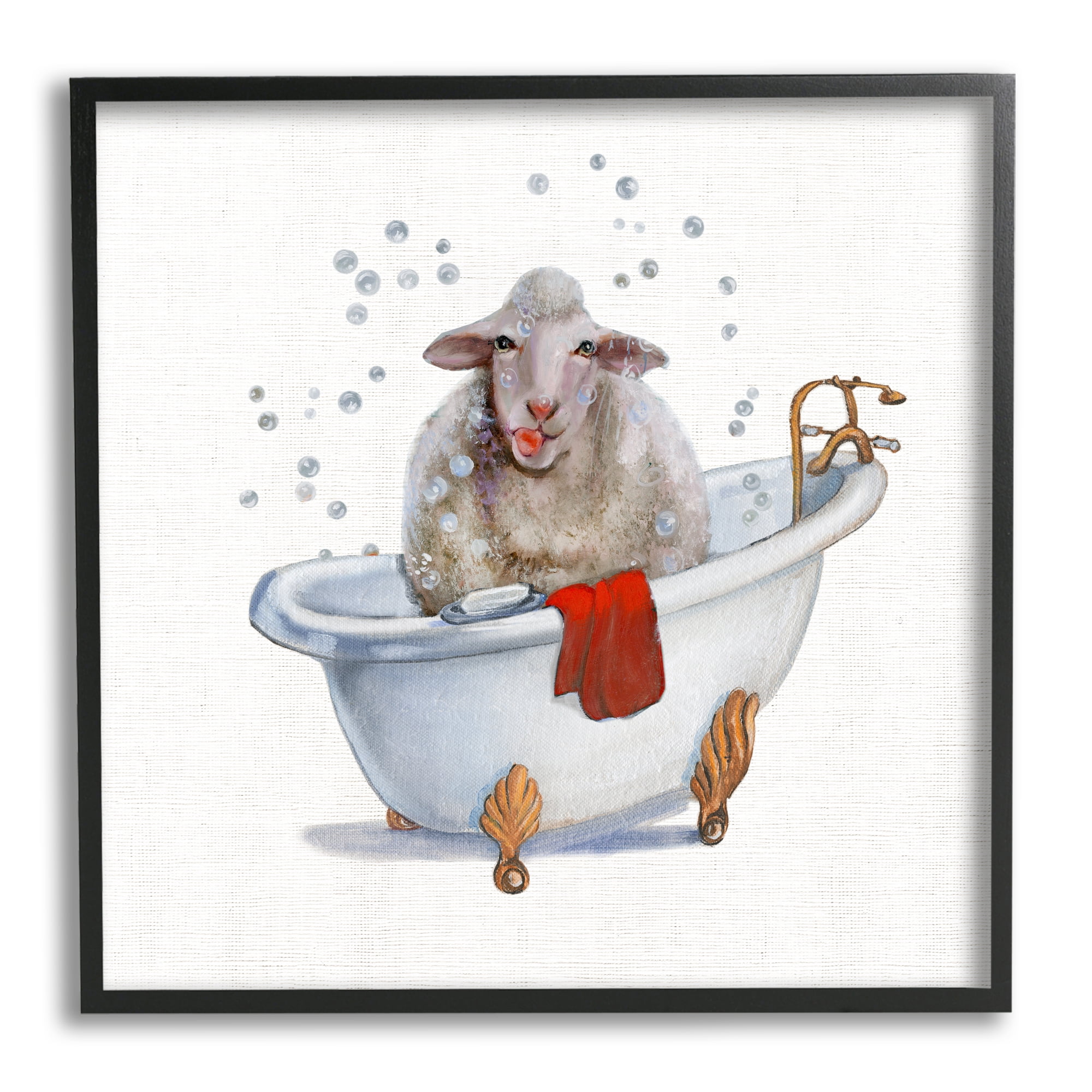 Shaggy Sheep in Bubble Bath Playful Farm Animal Animals & Insects Framed Art Print Wall Art, 17x17
