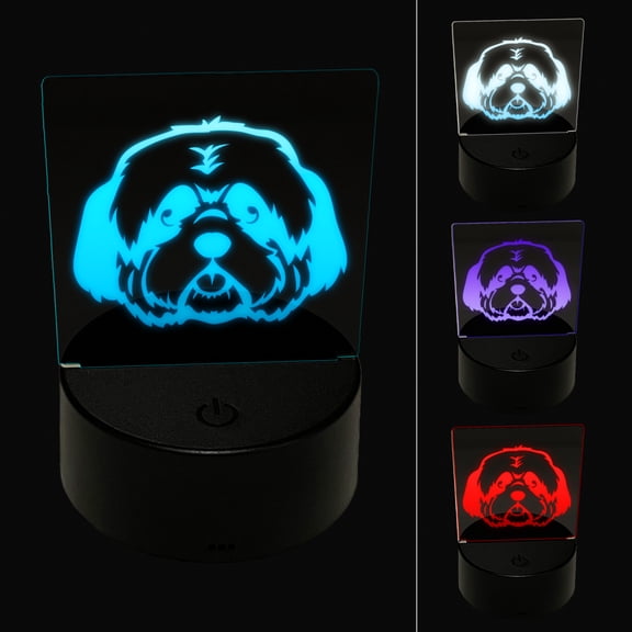 Shaggy Shih Tzu Dog Head LED Night Light Sign 3D Illusion Desk Nightstand Lamp
