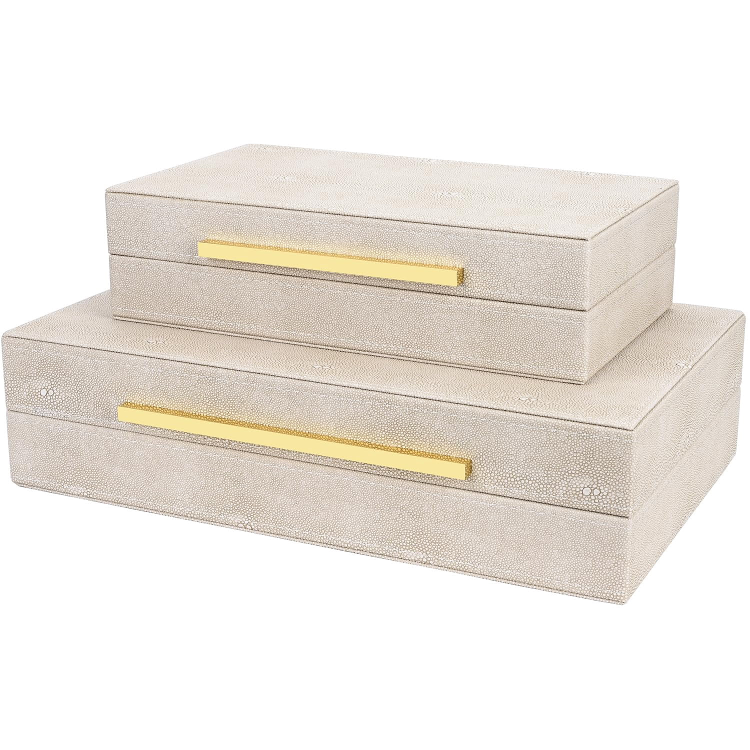 Shagreen Box Set Of 2 Faux Leather Decorative Boxes Large Nesting Storage With Lids For Modern Home Decor Stacking Organizer
