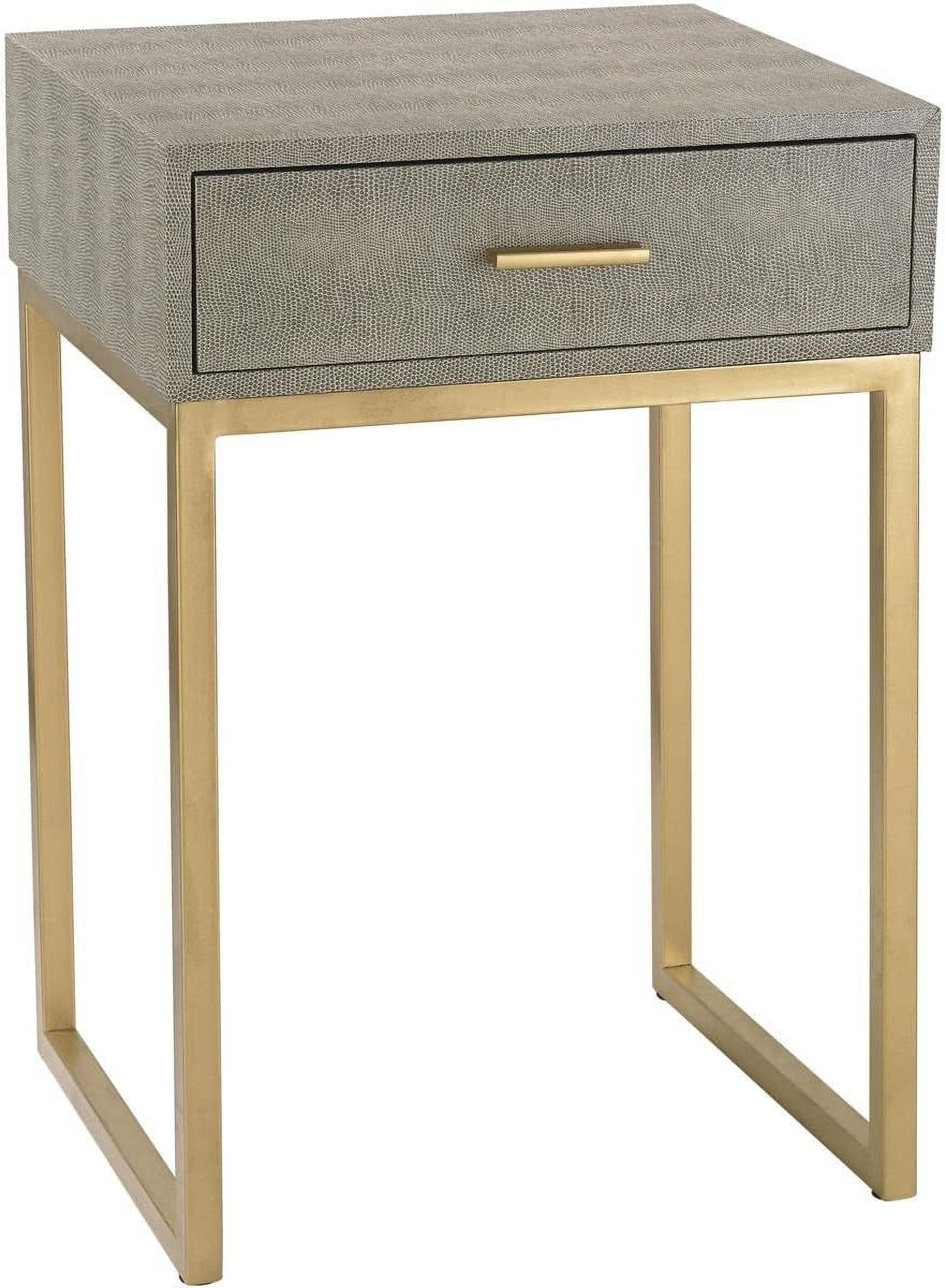 Gold Finish Faux Leather & Metal Side Table with Storage