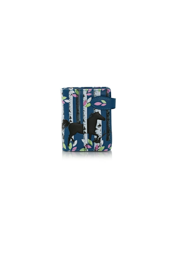 Forest Horse Pattern Small Zipper Women's Wallet (Blue) Faux Leather, Adult